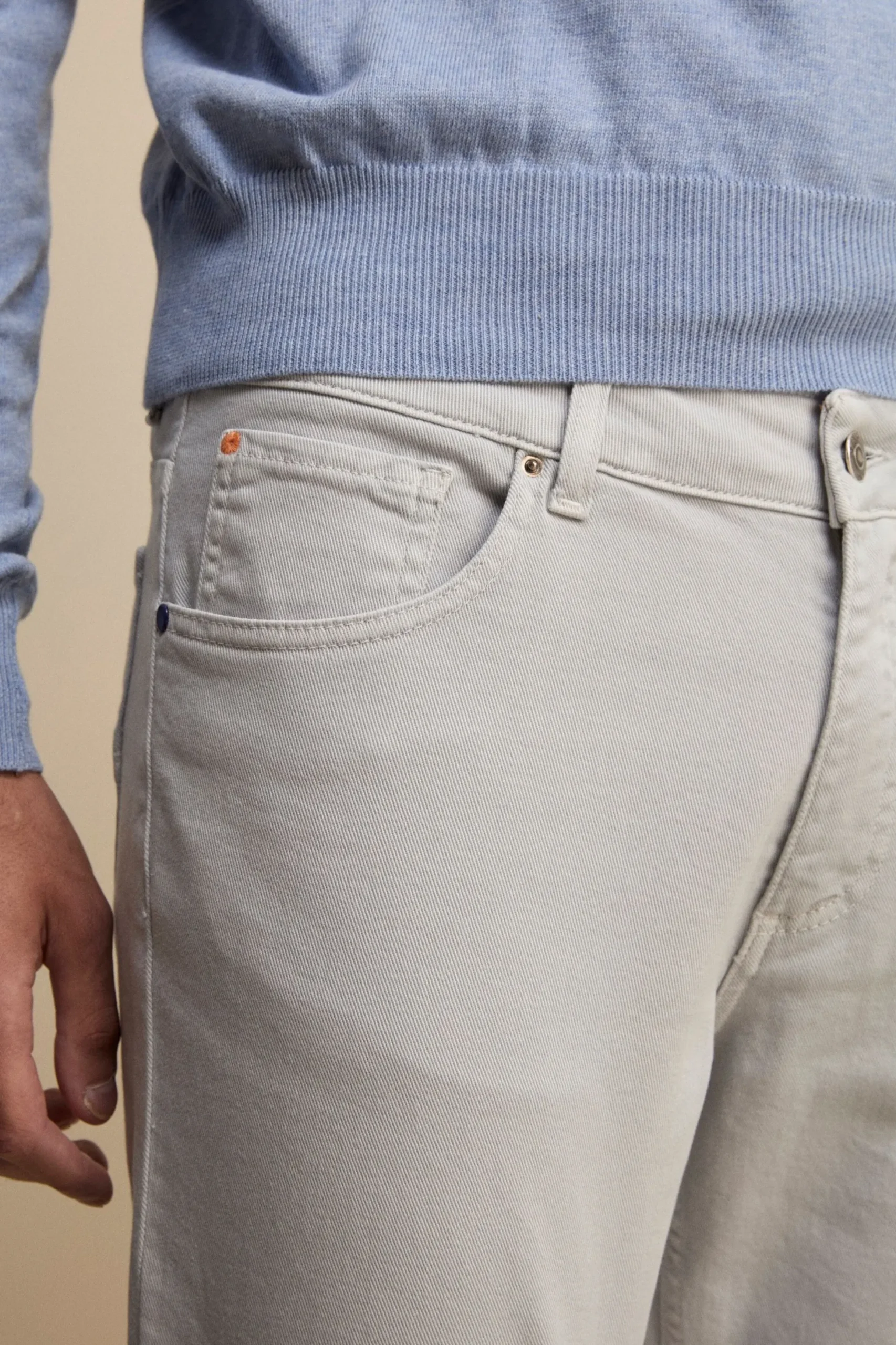 Pantalone Slim Fit Cinque Tasche in Denim - GHIACCIO