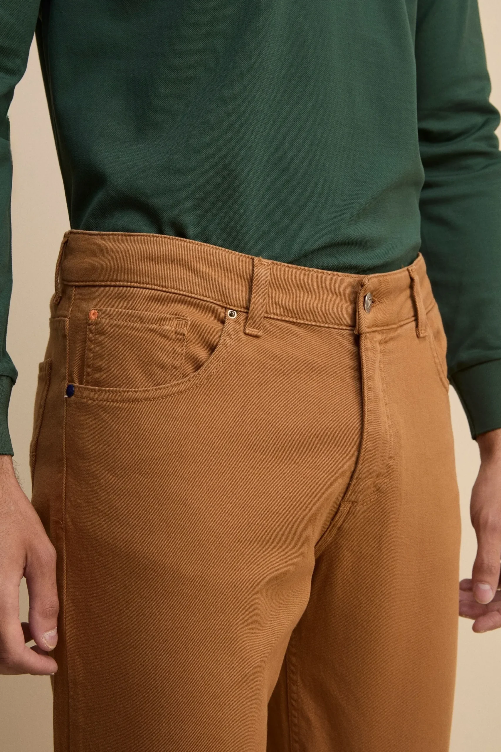 Pantalone Slim Fit Cinque Tasche in Denim - TABACCO