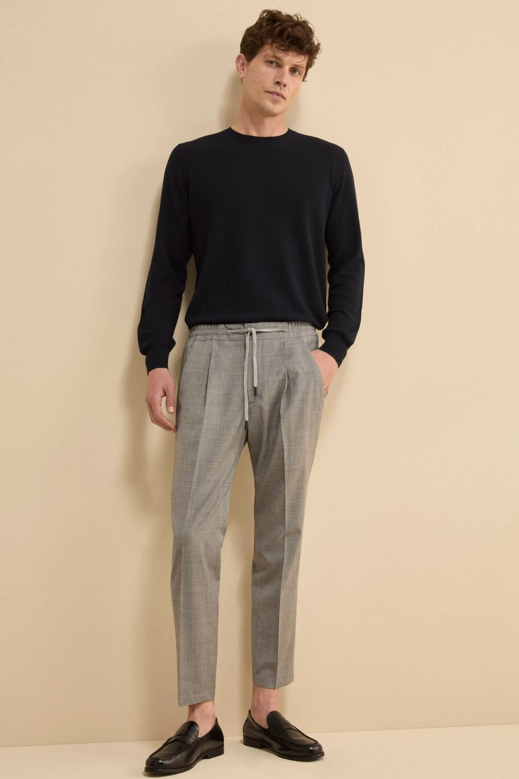 Pantalone Slim Fit con Coulisse in Misto Lana - GRIGIO CHIARO
