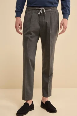 Pantalone Slim Fit con Coulisse in Misto Lana - GRIGIO MEDIO MELANGE