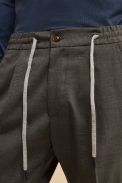 Pantalone Slim Fit con Coulisse in Misto Lana - GRIGIO MEDIO MELANGE