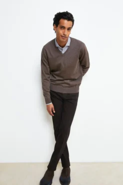 Pantalone Slim Fit in Cotone - MARRONE SPIGATO