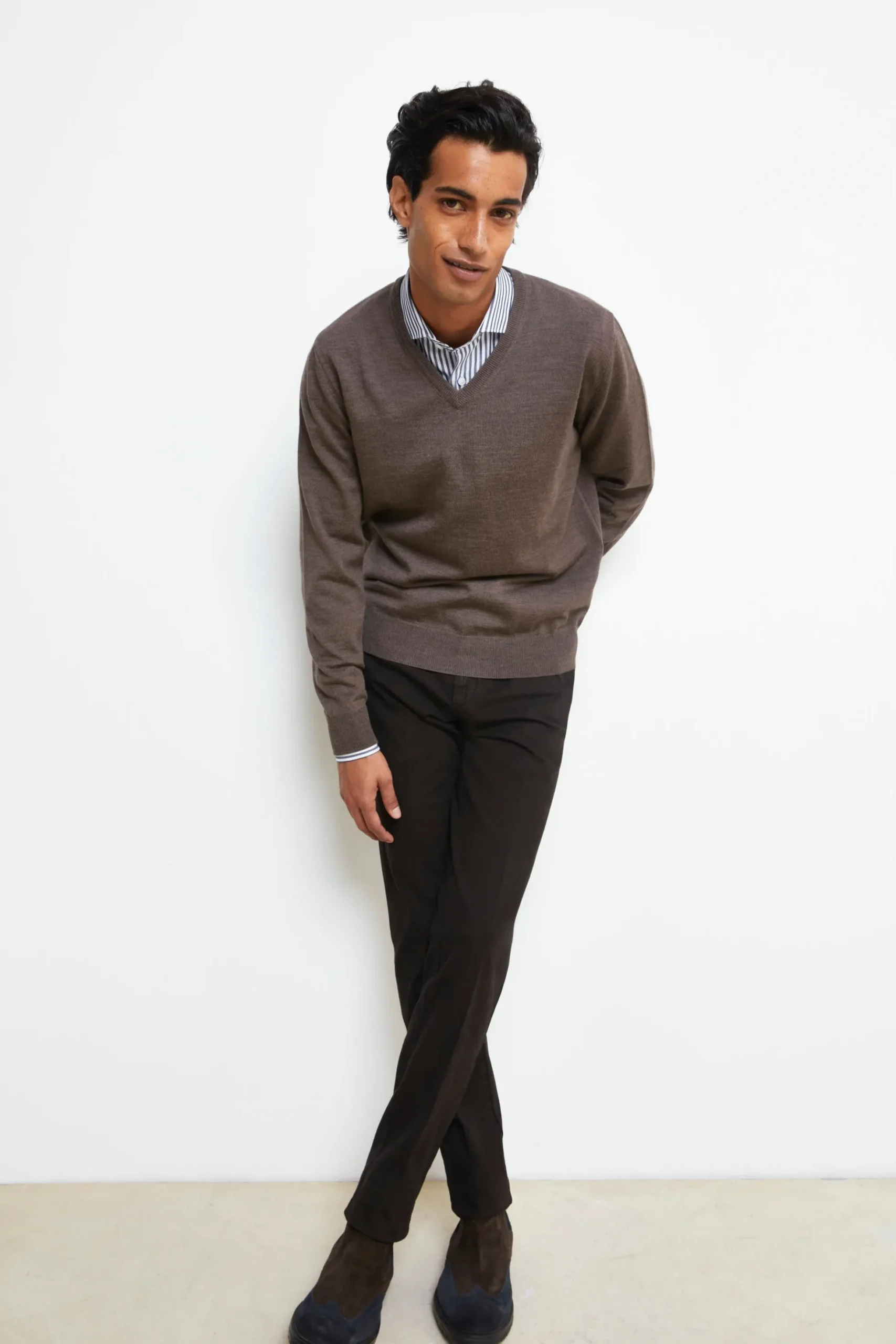 Pantalone Slim Fit in Cotone - MARRONE SPIGATO