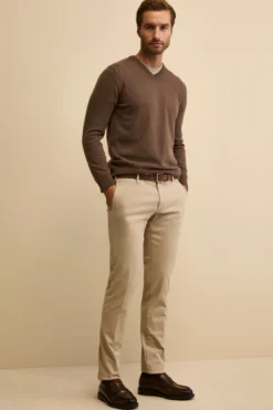 Pantalone Slim Fit in Gabardina Stretch - SABBIA