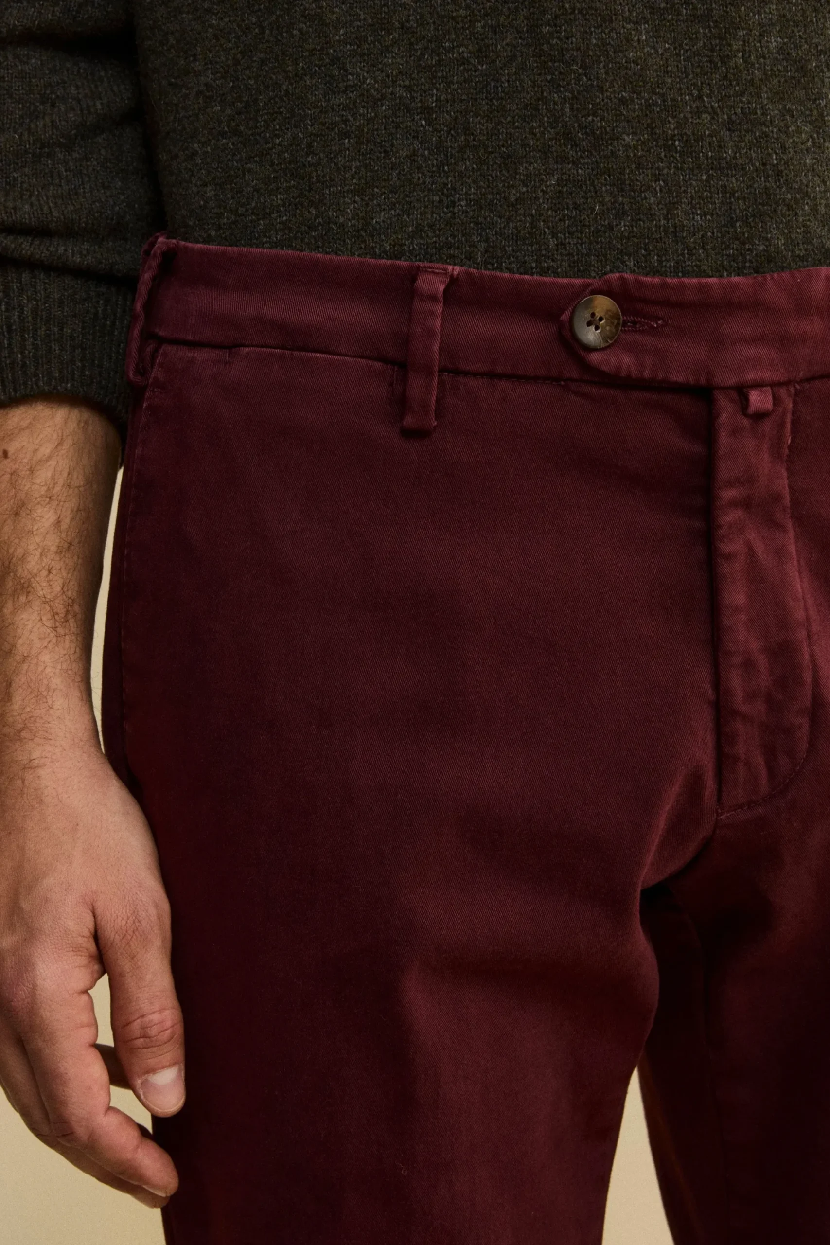 Pantalone Slim Fit in Gabardina Stretch - BORDEAUX
