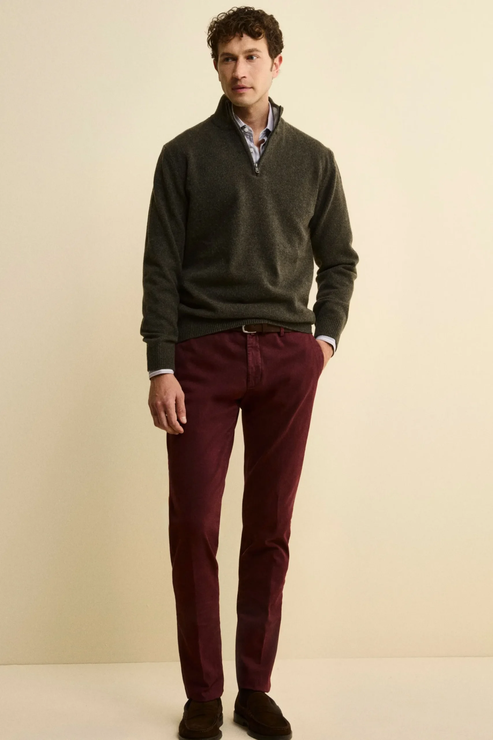 Pantalone Slim Fit in Gabardina Stretch - BORDEAUX