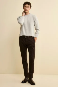 Pantalone Slim Fit in Gabardina Stretch - MARRONE