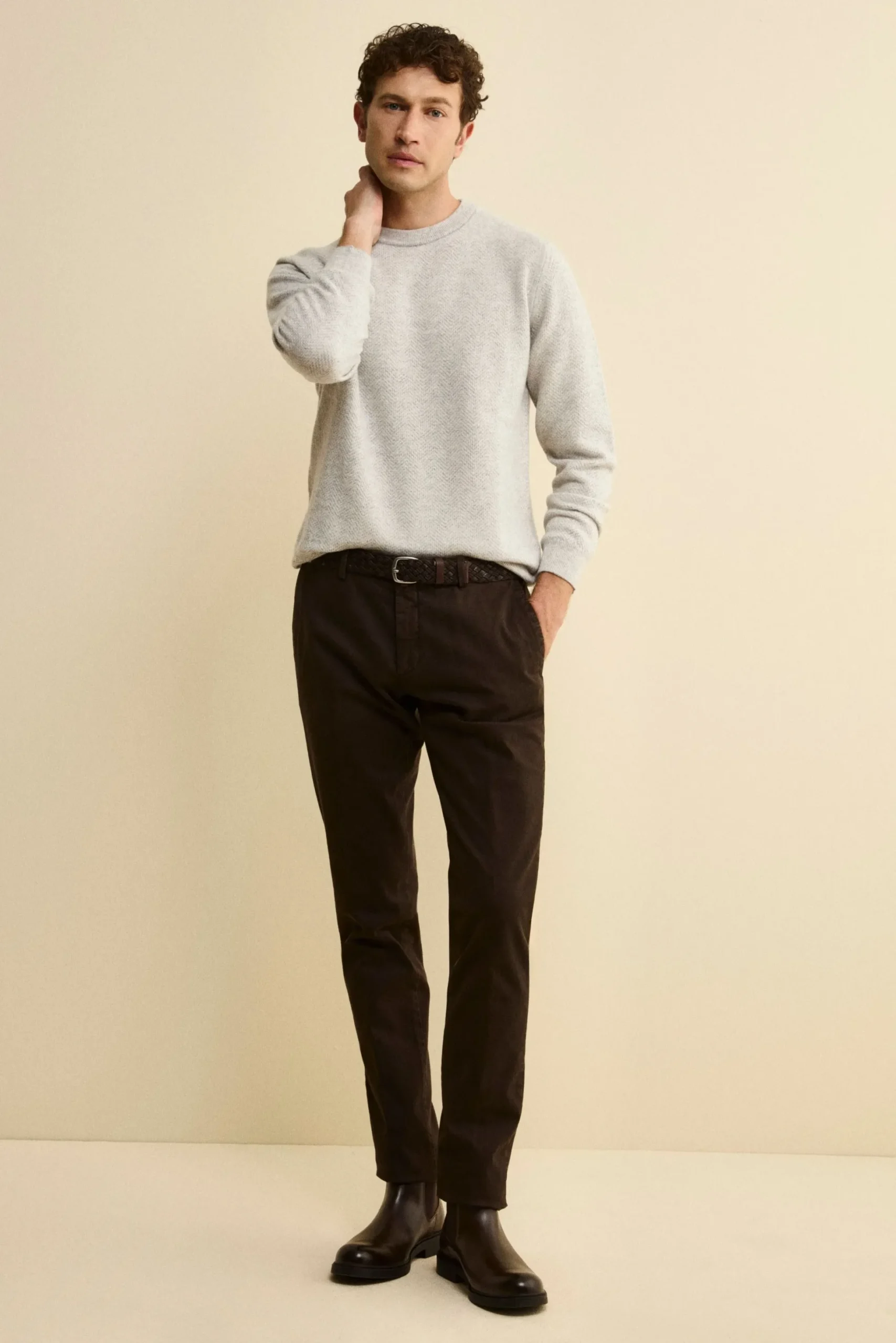 Pantalone Slim Fit in Gabardina Stretch - MARRONE