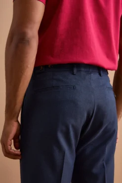 Pantalone Slim Fit in misto lana con Pinces e Risvolto - BLU
