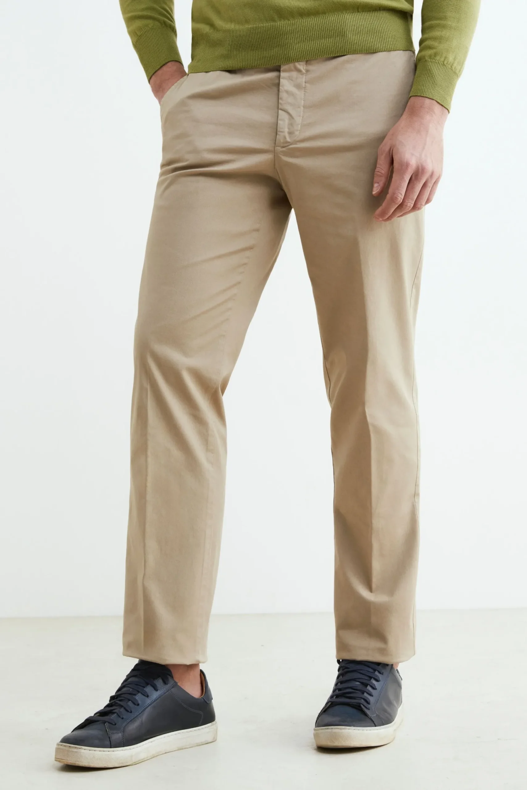 Pantalone slim in cotone - BEIGE