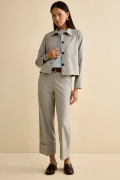 Pantalone Spigato a Gamba Larga con Risvolto - GRIGIO SPIGATO
