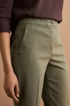 Pantalone Straight con Risvolto in Misto Cotone Piquet - KAKI