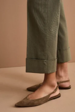 Pantalone Straight con Risvolto in Misto Cotone Piquet - KAKI