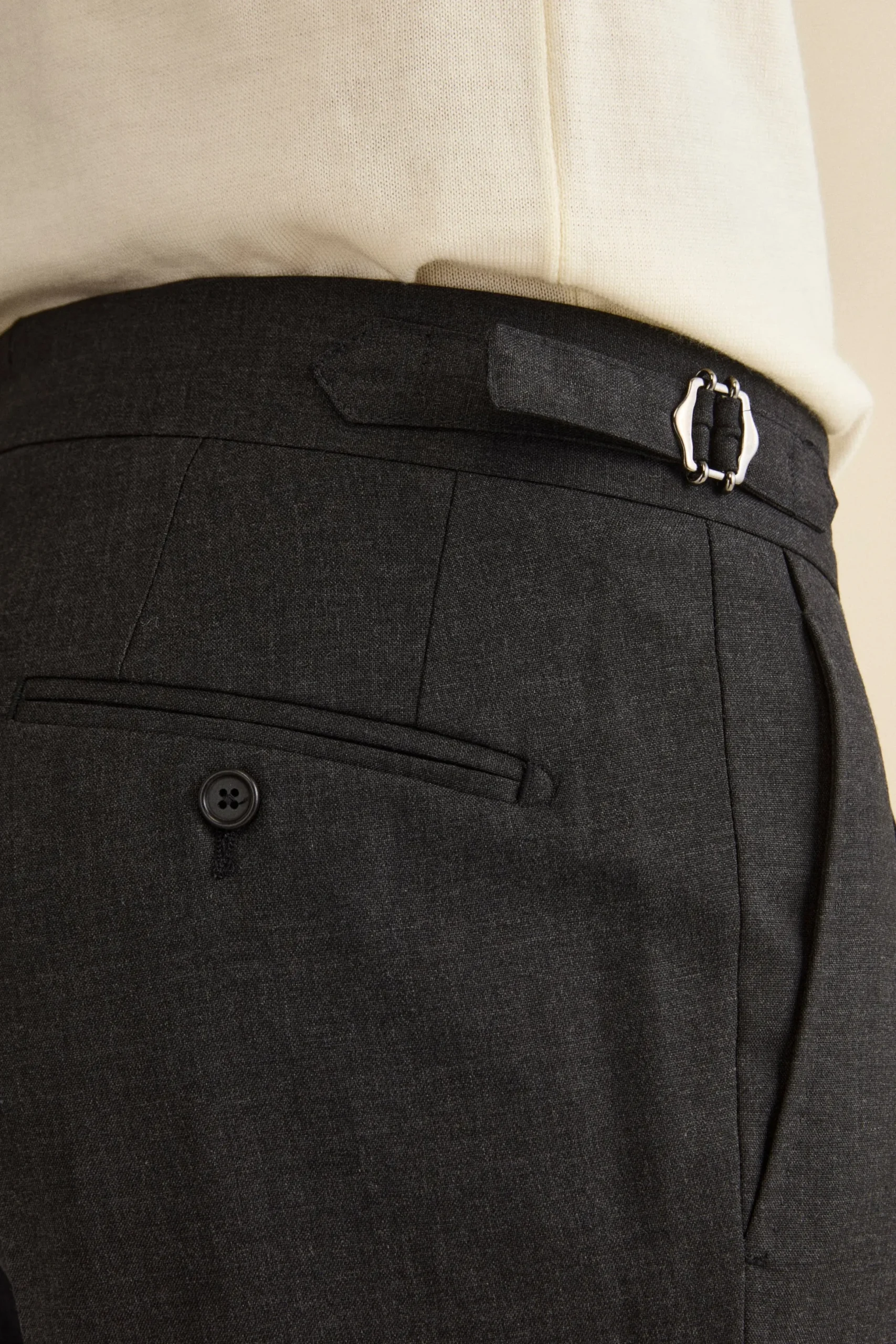 Pantalone Straight in Lana Vergine con Risvolto - GRIGIO