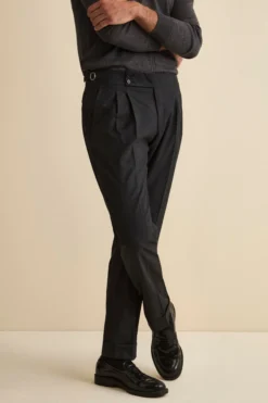 Pantalone Straight in Lana Vergine con Risvolto - ANTRACITE