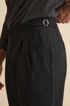 Pantalone Straight in Lana Vergine con Risvolto - ANTRACITE