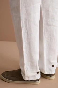 Pantalone Straight in Lino con Tasche e Alamaro - PANNA