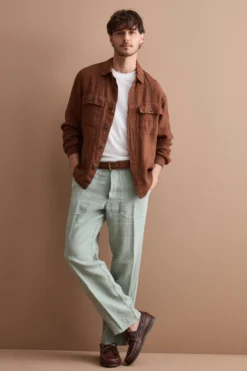 Pantalone Straight in Lino con Tasche e Alamaro - VERDE