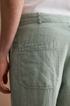 Pantalone Straight in Lino con Tasche e Alamaro - VERDE