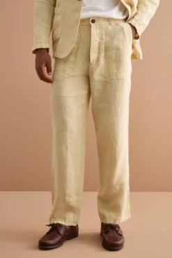 Pantalone Straight in Lino con Tasche e Alamaro - SABBIA