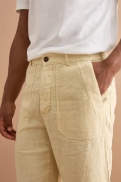 Pantalone Straight in Lino con Tasche e Alamaro - SABBIA