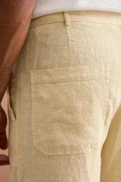 Pantalone Straight in Lino con Tasche e Alamaro - SABBIA