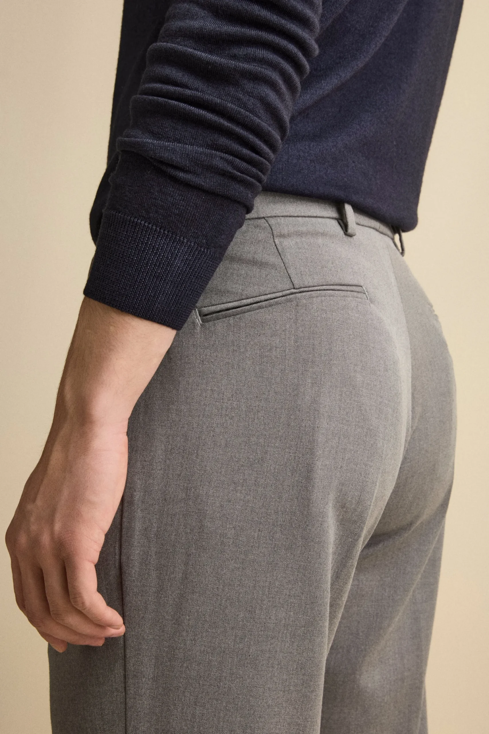 Pantalone Straight in Misto Lana con Pinces e Risvolto - GRIGIO CHIARO