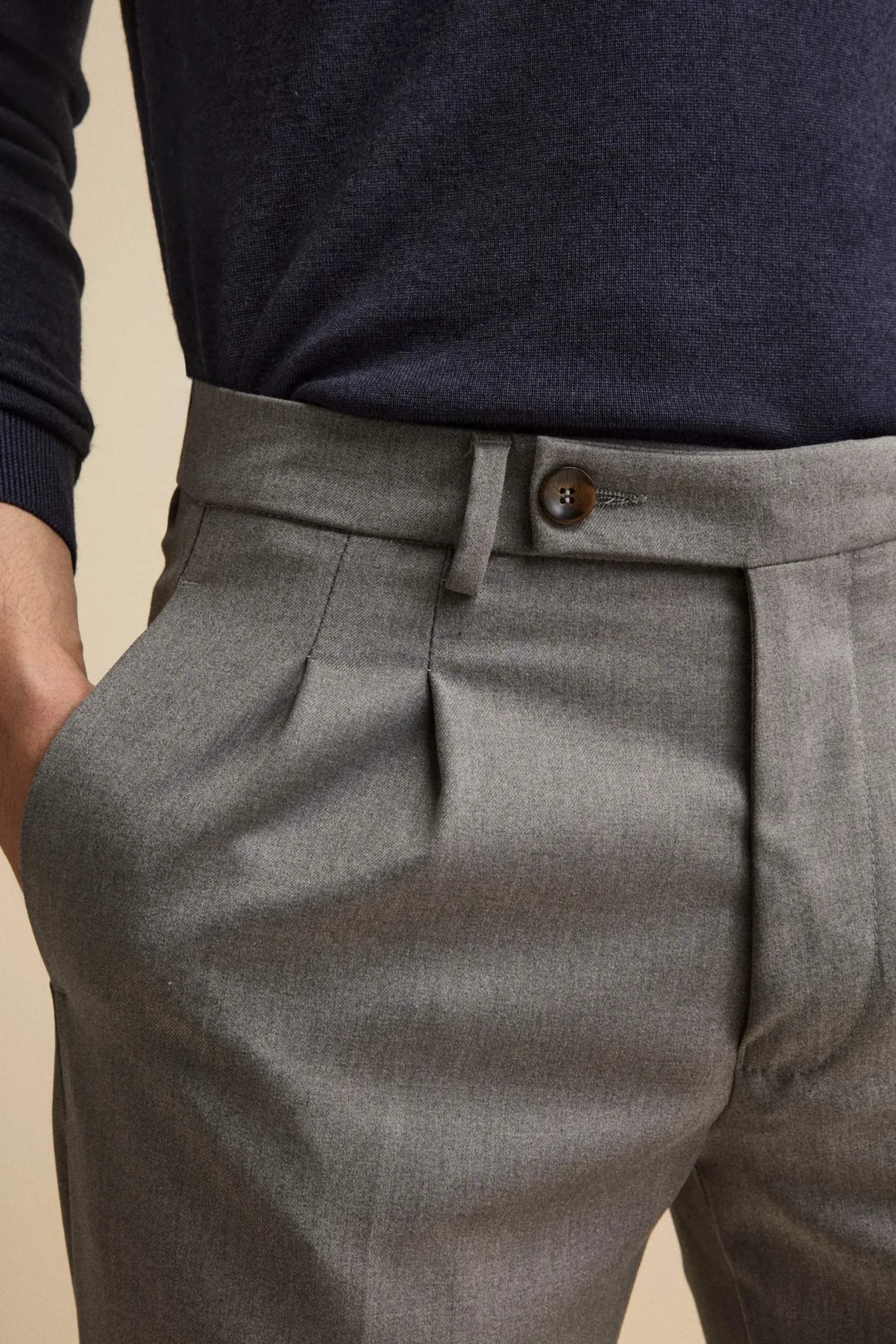 Pantalone Straight in Misto Lana con Pinces e Risvolto - GRIGIO CHIARO