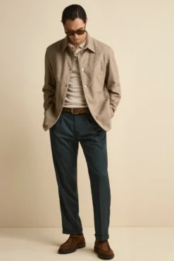 Pantalone Straight in Misto Lana con Pinces e Risvolto - VERDE SCURO
