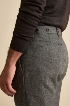 Pantalone Straight Spigato in Misto Lana con Risvolto - GRIGIO MELANGE