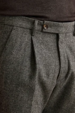 Pantalone Straight Spigato in Misto Lana con Risvolto - GRIGIO MELANGE