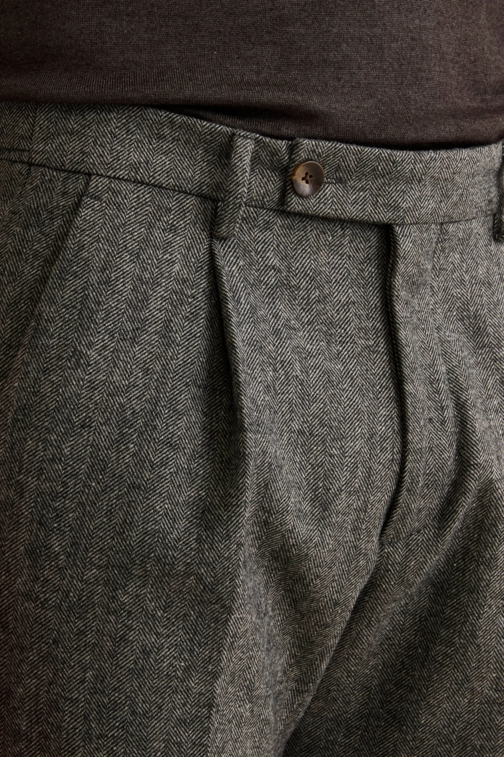 Pantalone Straight Spigato in Misto Lana con Risvolto - GRIGIO MELANGE