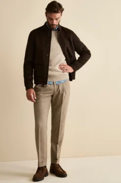 Pantalone Straight Spigato in Misto Lana con Risvolto - NOCCIOLA MELANGE