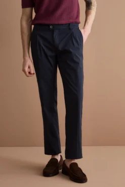 Pantalone Tecnico con Pinces in Misto Cotone - BLU