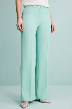 Pantalone Twill a Palazzo con Pieghe - ACQUA
