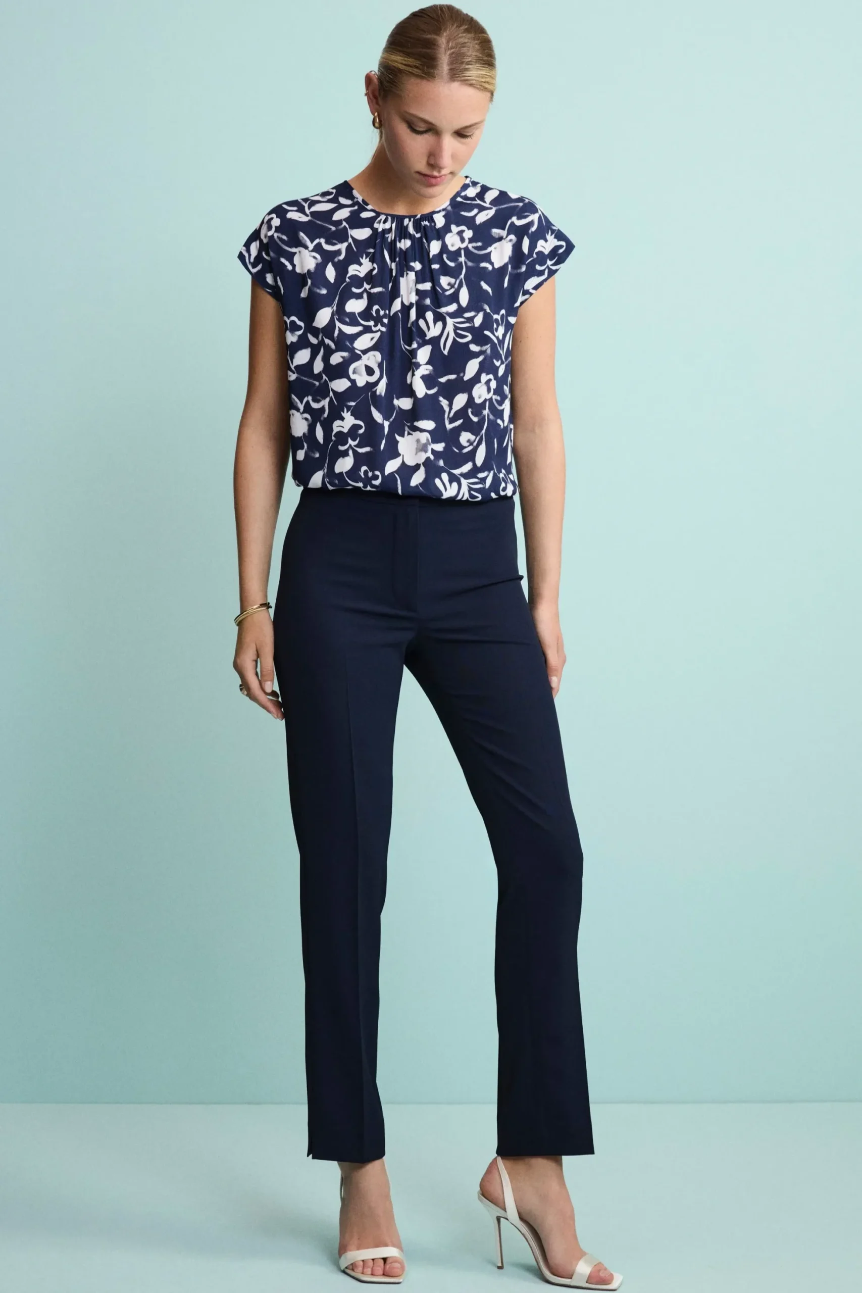 Pantalone Twill a Sigaretta con Spacchi - BLU