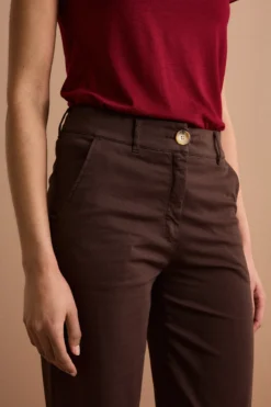 Pantalone Twill Gamba Larga in Misto Cotone - MARRONE