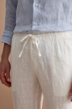 Pantalone Uomo in Lino con Coulisse ed Elastico - PANNA