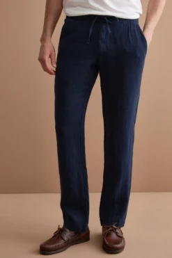 Pantalone Uomo in Lino con Coulisse ed Elastico - BLU