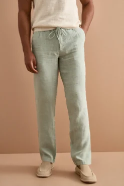 Pantalone Uomo in Lino con Coulisse ed Elastico - VERDE
