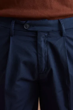 Pantalone Wide Fit in Misto Lino con Pinces - BLU