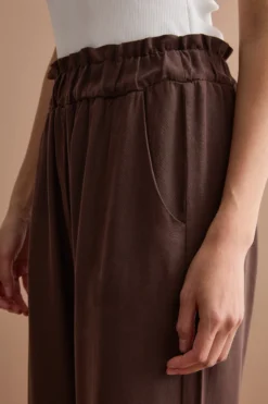 Pantalone Wide Leg con Elastico in Vita - MARRONE