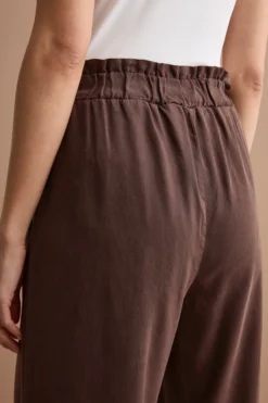 Pantalone Wide Leg con Elastico in Vita - MARRONE