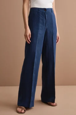 Pantalone Wide Leg in Lino - NAVY
