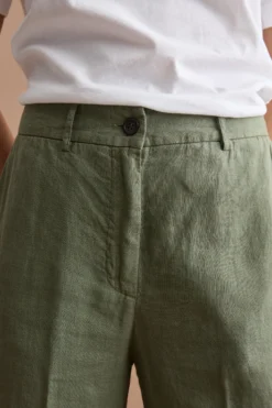Pantalone Wide Leg in Lino - VERDE MILITARE