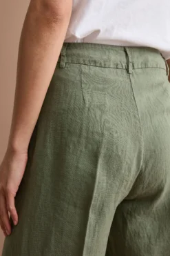 Pantalone Wide Leg in Lino - VERDE MILITARE