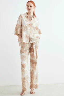 Pantaloni in lino a palazzo - FANT. BEIGE