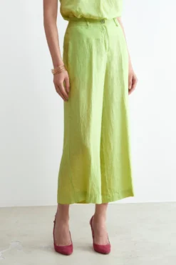 Pantaloni in lino cropped - LIME