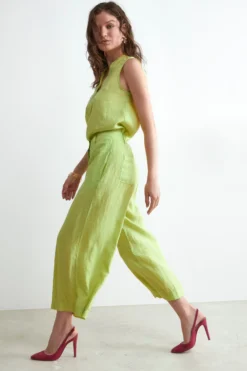 Pantaloni in lino cropped - LIME