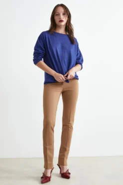 Pantaloni slim in jersey - CAMMELLO